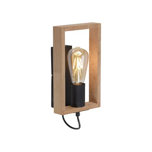 LED Wandleuchte FRANKIE mit Holzrahmen und Wippschalter - Moderne Bauhaus-Wandleuchte im eleganten Schwarz, ideal für Innenräume. Mit praktischen Wippschalter für komfortable Bedienung und E27 Fassung für individuelle Lichtgestaltung.