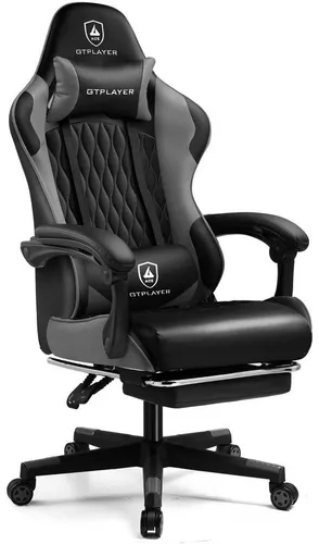 GTPLAYER Gaming-Stuhl - Ergonomischer Bürostuhl mit Fußstütze, grau - Bürostühle mit hochdichtem Memory-Schaum, verstellbarer Rückenlehne (90°-135°) und komfortablen Armlehnen für entspanntes Arbeiten und Zocken.