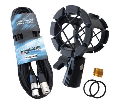 keepdrum Mikrofon-Halterung PCM-H1 + 6m XLR Kabel - HiFi-Kabel: Robuste Mikrofonspinne für professionelle Aufnahmen ohne Störgeräusche + hochwertiges, rauschfreies 6m XLR Kabel für Bühnenmusiker.