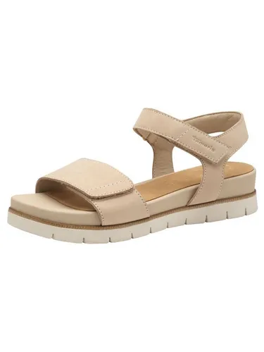 Tamaris Comfort Damen Sandalen flach aus Leder mit Klettverschluss, Beige (Beige Nubuk), 40 EU - Bequeme Damen Sandalen mit individueller Anpassung durch Klettverschlüsse. Die leichte Sohle sorgt für unbeschwertes Gehen und ein angenehmes Tragegefühl. Hochwertiges Leder garantiert Langlebigkeit und Stil.