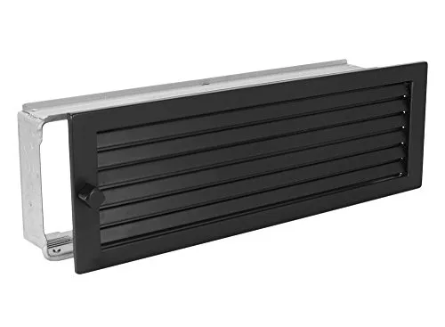 Warmluftgitter WG 4515 S Schwarz 450 x 150 mm - Warmluftgitter aus pulverbeschichtetem Stahlblech, mit regulierbaren Lamellen und Klemmfedern für optimale Luftzirkulation und Temperaturbeständigkeit.