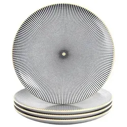 Intirilife 4x Porzellan Teller Set - Schwarz Weiß - 4-teiliges Teller Set für Frühstück, Dessert oder Salat. Stylisches Design, spülmaschinengeeignet und platzsparend stapelbar.