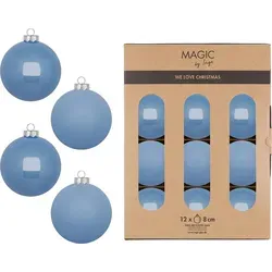 MAGIC by Inge Weihnachtsbaumkugel 12 Stück - Airy Blue - Weihnachtskugeln aus Glas, 8 cm Durchmesser, in pastelligem Hellblau. Elegante Kombination aus matten und glänzenden Oberflächen für eine stilvolle Weihnachtsdekoration.