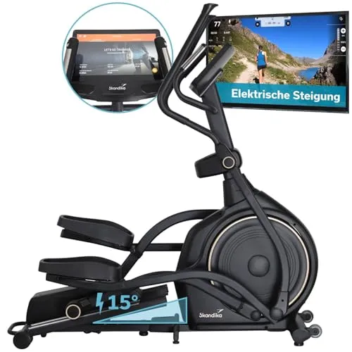 Skandika Crosstrainer Carbon P30-S Touchscreen - Crosstrainer mit 30 kg Front-Schwungrad und elektrisch verstellbarer Steigung für gelenkschonende Workouts. Integrierte Fitness-Apps und elegantes Design machen das Training unterhaltsam und effektiv.