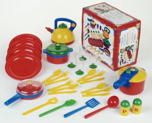 Theo-Klein Kinderküchen-Zubehör Topfset groß - Kinder-Küchen-Sets mit 30 Teilen, ideal für kleine Köche. Fördert kreatives Spielen und Nachahmen der Eltern. Made in Germany, buntes und robustes Geschirr.
