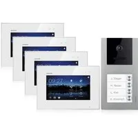Balter EVO Video-Türsprechanlage Aufputz für Vierfamilienhaus mit 4x 7 Zoll Monitor Silber-Weiß