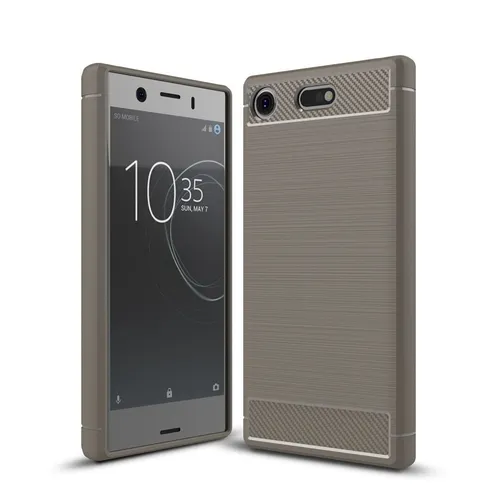 Sony Xperia XZ1 Mini Handy Hülle TPU Case Carbon Fiber Schutz Cover Grau Etuis