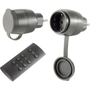 REV Funksteckdosen Set - 2x Fernbedienbare Steckdosen mit 30m Reichweite, IP44 für Außenbereich, 3680W und Anlernfunktion