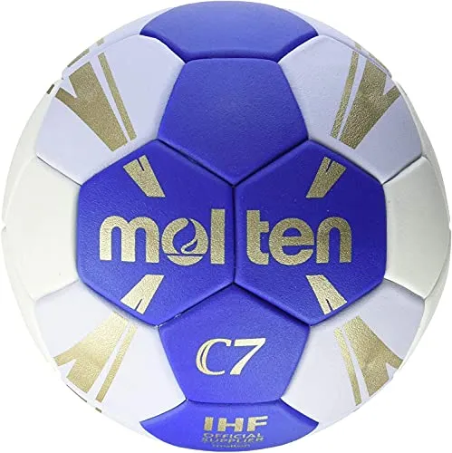 Molten Handball C7 - Trainingsball Größe 1, Blau/Weiß - Handbälle, nahtlos verklebte Oberfläche aus weichem Synthetik-Leder für optimales Spielgefühl. Ideal für Kinder und Jugendliche, hervorragende Prelleigenschaften für intensives Training.