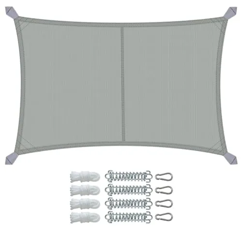 VOUNOT® Sonnensegel Rechteckig 3x4m Grau mit Befestigungsset