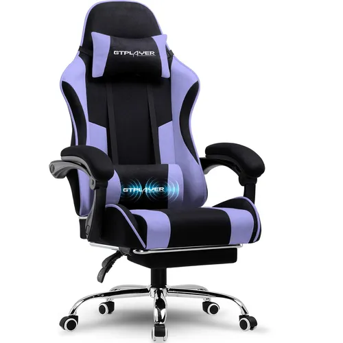 GTPLAYER Gaming Stuhl mit Massagefunktion, ergonomischer Bürostuhl in Lila