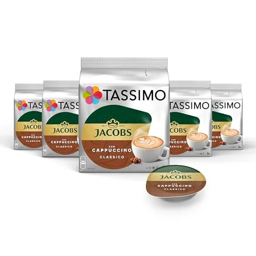 Tassimo Kapseln Jacobs Cappuccino Classico, 40 Kaffeekapseln - Kaffeekapseln für cremigen Cappuccino mit intensivem Espresso und feinem Schaum. Einfache Zubereitung für perfekten Genuss – ideal für Kaffeeliebhaber!