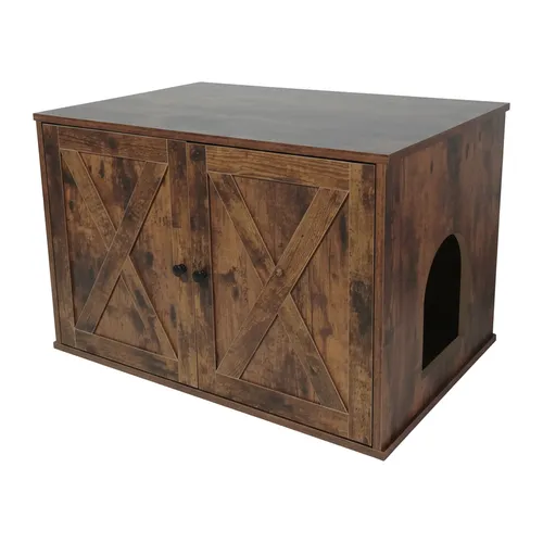 Katzenschrank Haustierhöhle für Katzen - Stylischer Katzenschrank in Vintagebraun, ideal als Versteck und für das Katzenklo. Mit 1 Jahr Garantie und hochwertiger Faserplatte für Stabilität.