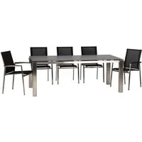 acamp Gartenmöbelset Auris 7tlg mit Edelstahl-Tisch - Gartenmöbel-Set mit 6 Stapelsesseln und einem eleganten Keramiktisch, ideal für stilvolle Outdoor-Entspannung. Wetterfest und robust für langanhaltenden Genuss.