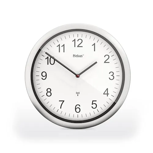 Mebus 19809 Funk Wanduhr 25 cm x 4 cm Silber Leisegang-Uhrwerk