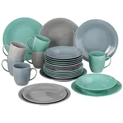 Van Well Kombiservice 24-tlg. JIVE - Elegantes Porzellan-Set in Grün, Grau und Blau, mikrowellen- und spülmaschinengeeignet für stilvolle Tischdekoration