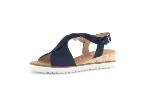 Gabor Damen Keilsandalen, Frauen Sandalen,Freizeitschuhe,offene Schuhe,Strandschuhe,Keilsandaletten,Keilabsatz,dk-Blue(Kork/crem),39 EU / 6 UK