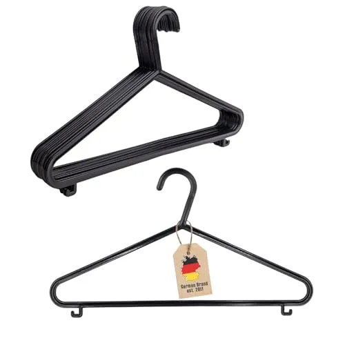 Intirilife leichte dünne Kleiderbügel -SCHWARZ - 10 Stück platzsparende Kleiderbügel aus Kunststoff mit Hosensteg Rockhaken - 36 x 1 x 15 cm- Garderoben Wäsche Anzug Jacken Rock Bügel, robust