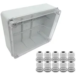 ARLI SET: Abzweigdose IP67 Sichttür Aufputz 310 x 230 x 130 mm + 10x Kabelverschraubungen M20 x 1,5 mm