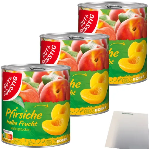 Gut&Günstig Pfirsiche halbe Frucht erntefrisch verarbeitet 3x820g Dose usy Block