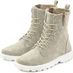 Schnürstiefelette LASCANA – Damen Combat Look, Gr. 39, beige - Wanderschuhe im modischen Combat Look von LASCANA. VEGAN, mit Obermaterial aus 100% Baumwolle und bequemem Reißverschluss. Ideal für lässige Outfits!