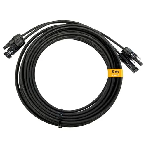 Kleines Kraftwerk Solarkabel Verlängerung 4mm² – 3 m (Paar) mit MC4-Steckern - Hochwertige Verlängerungskabel für Solarpanel und Balkonkraftwerk. Mit zertifizierten MC4-Steckern für einfache Installation. Für optimale Leistung und Sicherheit bei allen Kleines Kraftwerk Modulen.
