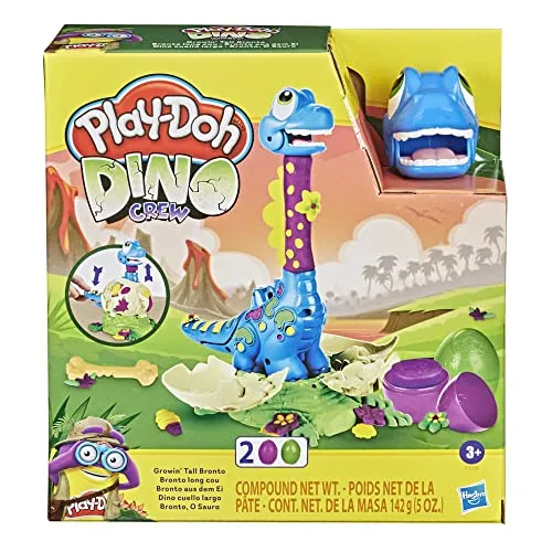 Play-Doh Dino Crew Bronto aus dem Ei - Spielzeug-Dinosaurier für Kinder ab 3 Jahren, interaktives Knetspielzeug mit 2 Eiern und kreativen Formen