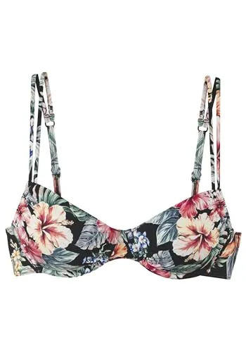 Lascana Bikini Oberteil Damen in Black Print, Größe 40 - Bikinitop mit buntem Blumenprint, Bügeln und herausnehmbaren Polstern; ideal für perfekten Halt und individuellen Komfort am Strand oder Pool.