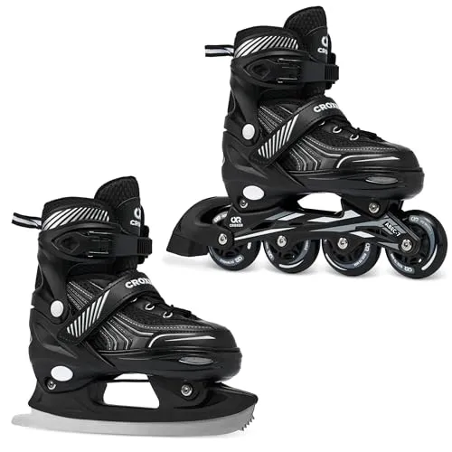 CROXER Optima 2in1 Schlittschuhe Inline Skates Inliner für Kinder Erwachsene verstellbar (Black, 39-42 (24cm-26,5cm))