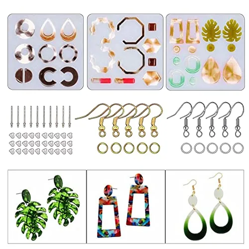 Stück Epoxidharz Formen Kit Silikonform Ohrringe Harzformen Ohrring Schmuck Gießform mit Ohrhaken und Biegeringe, Ohrakupunktur, Transparente Ohrstöpsel für Harz Schmuck Anhänger Kunstharz Basteln 503