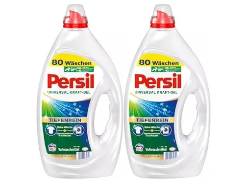 Persil Universal Kraft-Gel (2 x 80 Waschladungen), Flüssigwaschmittel mit Tiefenrein Technologie, Waschmittel für reine Wäsche und hygienische Frische für die Maschine, wirksam ab 20 °C