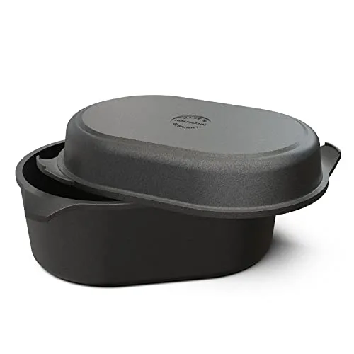 Hoffmann Aluguss Bräter Klein 2in1 Induktion 32 x 22 cm - Erleben Sie erstklassige Antihafteigenschaften mit diesem vielseitigen Bräter. Ideal für fettfreies Kochen und schnelle Reinigung. Made in Germany, für alle Herdarten geeignet und mit geprüftem Wärmespeicher. Perfekt für Ihre Eintöpfe und Gulasch.