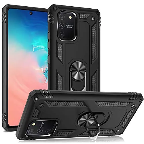 NALIA Panzerhülle für Samsung Galaxy S10 Lite - Ring-Ständer 360° & Magnet-Halterung Kompatibel - RINGDEFEND (Stoßfestes Outdoor Case) - Marke aus Berlin, Farbe:Schwarz