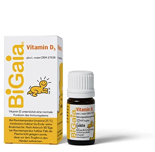 BiGaia Tropfen Plus Vitamin D3, 10ml, mit natürlichem Milchsäurebakterium L. reuteri zur Unterstützung der Darmflora, für Säuglinge ab Geburt