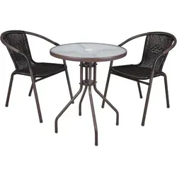 3-teiliges Bistroset für Balkon und Garten - Gartenmöbel-Set mit zwei Stapelstühlen und einem stabilen Glastisch. Ideal für mediterranes Flair, platzsparend und mit Schirmloch für zusätzlichen Komfort.
