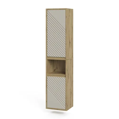 Vicco Hochschrank Viola, Artisan-Eiche/Cashmere, 38 x 170 cm - Schlanker Hochschrank für Badezimmer mit modernem Design. Bietet wertvollen Stauraum für Handtücher und Pflegeprodukte, ideal für enge Räume. Pflegeleichte Materialien sorgen für Langlebigkeit.