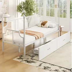 Schlafsofa 90x200 Cm Mit Weißem Metallrahmen