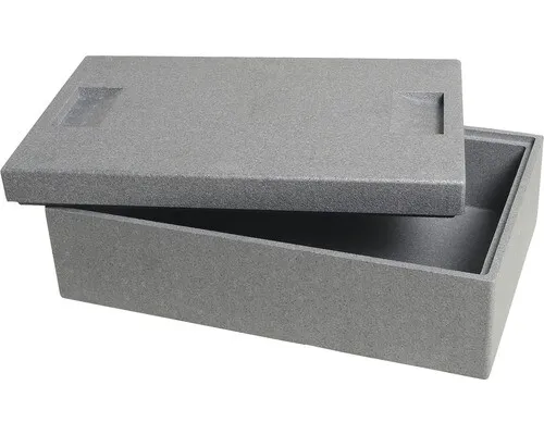 Kleine Thermobox mit Deckel - Praktische Kühlbox in Grau aus robustem Kunststoff, ideal für den Transport von Lebensmitteln und Getränken.