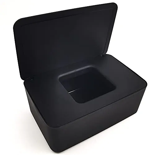 Feuchttücherbox，Baby Tücher Fall Kunststoff Feuchttücher Spender Aufbewahrungsbox für Feuchttücher Serviettenbox mit Deckel，für Zuhause und Büro (Black)