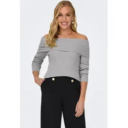ONLY Pullover in Grau - XL - Stylischer Pullover in Grau aus recyceltem Polyester, mit schmalem Schnitt und Carmen-Ausschnitt für einen modischen Look.