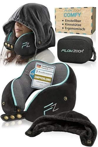 FLOWZOOM Comfy Nackenkissen für Flugzeug & Auto mit Kapuze von FLOWZOOM