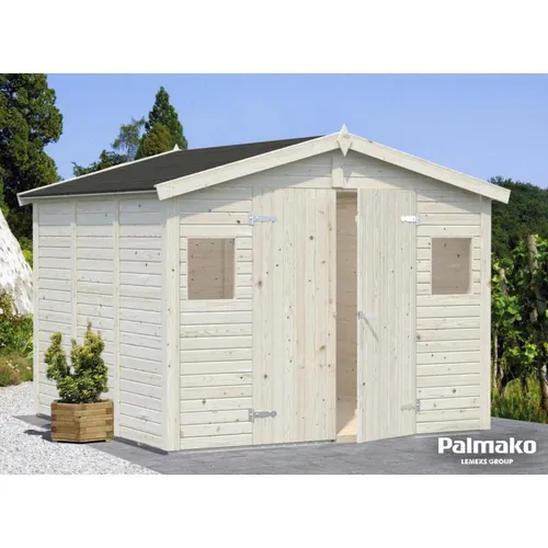 Palmako Holz Gerätehaus Dan 7,5 m² - Praktisches Gartenhaus aus unbehandeltem Holz - Gartenhäuser, Geräteschuppen & Carports - Robustes Gerätehaus mit 2 Doppeltüren und 2 Fenstern, ideal zur Aufbewahrung von Gartengeräten und Werkzeug.