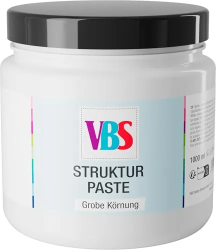 VBS Strukturpaste Grobe Körnung für Holz MDF Papier Pappe Leinwand Keramik Styropor deckend mit Pinsel oder Spachtel auftragbar lichtecht wasserbasiert wasserverdünnbar geruchsneutral 1.000 ml