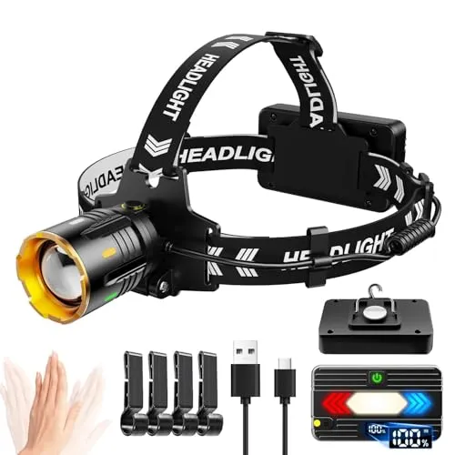 Keelang Stirnlampe LED wiederaufladbare Superhelle Kopflampe, Sensor Stirnleuchte, extra große Batteriekapazität, IP67 wasserdicht für Camping, Angeln,Outdoor