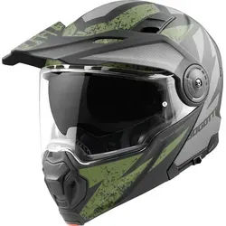 Bogotto FG-102 Safari Fiberglas Enduro Klapphelm, schwarz-grau-grün, Größe 2XL - Motorradhelm mit robuster Fiberglas-Außenschale, ideal für Enduro-Fahrer. Inklusive Helmschirm und klarem Visier mit Pinlock-Vorbereitung für beste Sicht.