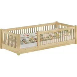 ERST-HOLZ Kinderbett 80 x 190 cm – Niedriges Bodenbett aus Kiefer - Niedriges Kinderbett aus klar lackierter Kiefer, ideal für Kleinkinder. Die geringe Höhe ermöglicht sicheres Ein- und Aussteigen. Perfekt für traumhafte Nächte und entspannte Spielzeiten im Kinderzimmer.