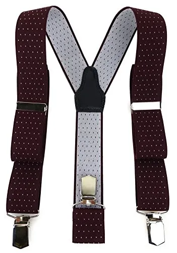 TigerTie Unisex Hosenträger in Y-Form mit 3 extra starken Clips - Farbe in weinrot silber gepunktet - hochwertige Verarbeitung - Breite 35 mm