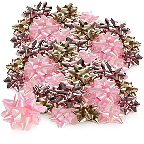 COM-FOUR® 48 x Geschenkschleife groß und klein in schönen Farben - Fertigschleife zur Dekoration von Geschenken zu Weihnachten und Hochzeiten (48 Stück - gold - rosa)