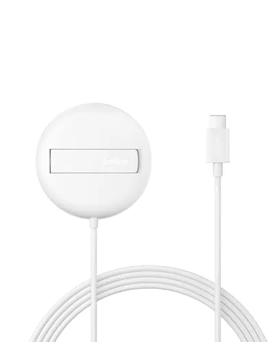 Belkin Magnetisches Kabelloses Ladegerät (15W) - MagSafe & Qi2 Kompatibel - Kabelloses Qi-Ladegerät mit 15W Schnellladung, integriertem Ständer und 2m USB-C-Kabel für bequemes Laden von iPhone und Samsung Galaxy, ideal für Zuhause und unterwegs.
