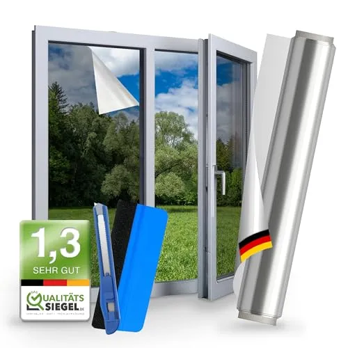 WindowShield® UV Sonnenschutzfolie – Selbstklebende Hitzeschutzfolie für Fenster - Effektive Sonnenschutzfolie für Fenster in edler Silberoptik. Bietet Sichtschutz, blockiert 97 % der UV-Strahlen und sorgt für angenehme Temperaturen im Sommer und Winter. Einfach anzubringen und rückstandslos zu entfernen.